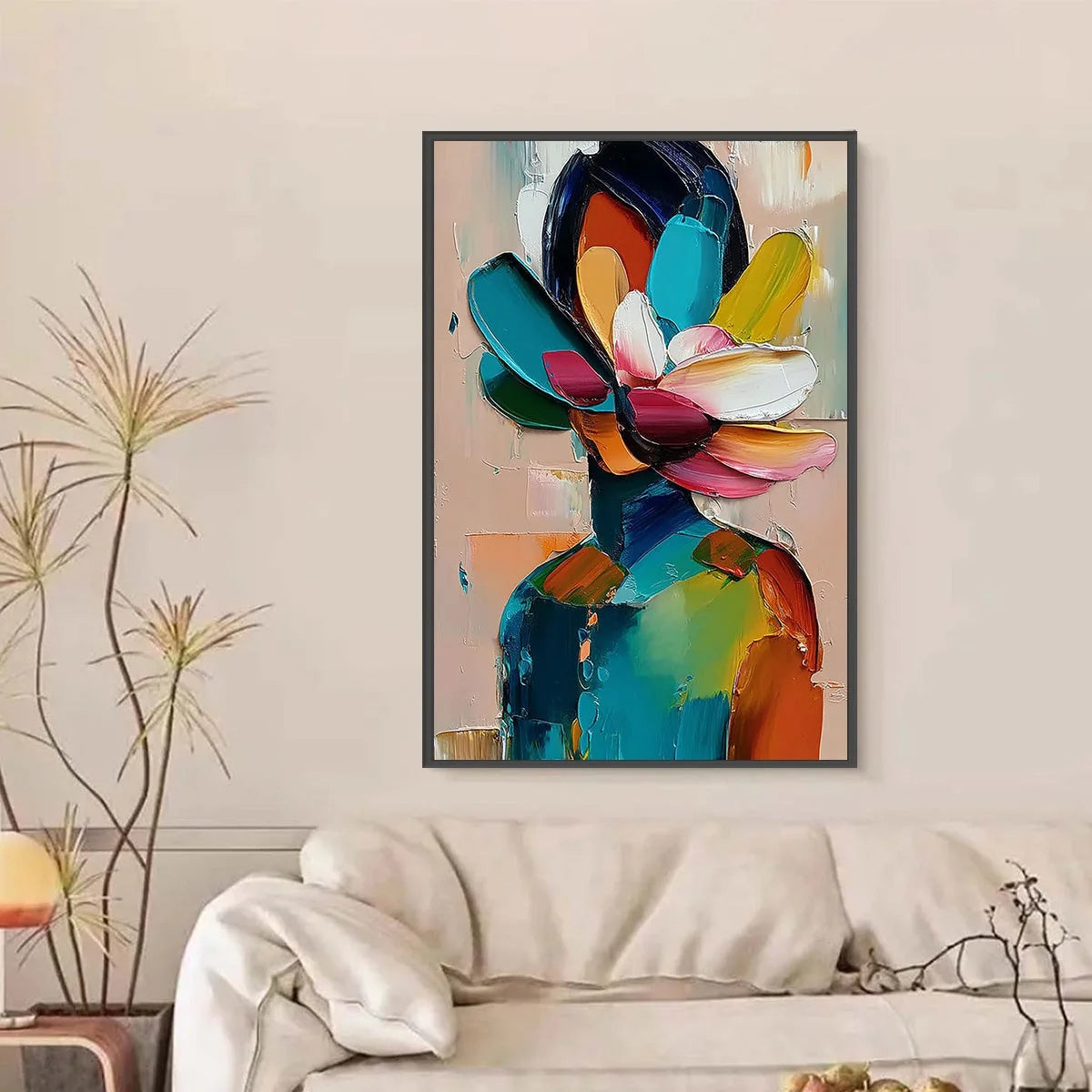 PETALED PERSONA: Colorful Abstract Floral Portrait Impasto Painting | Figurative closeup, raised brushwork detail