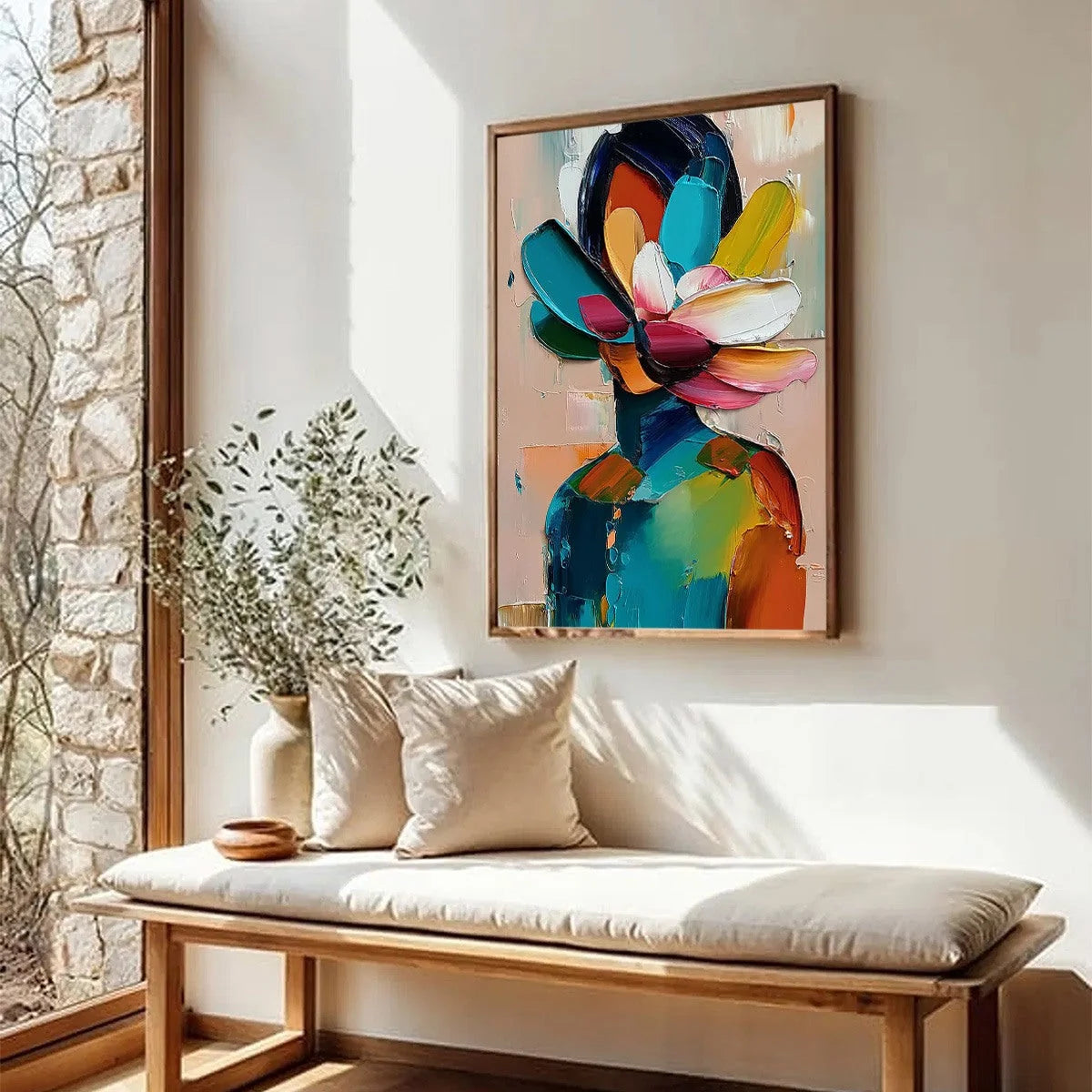 PETALED PERSONA: Colorful Abstract Floral Portrait Impasto Painting | multi-color palette, original oil on stretched canvas art