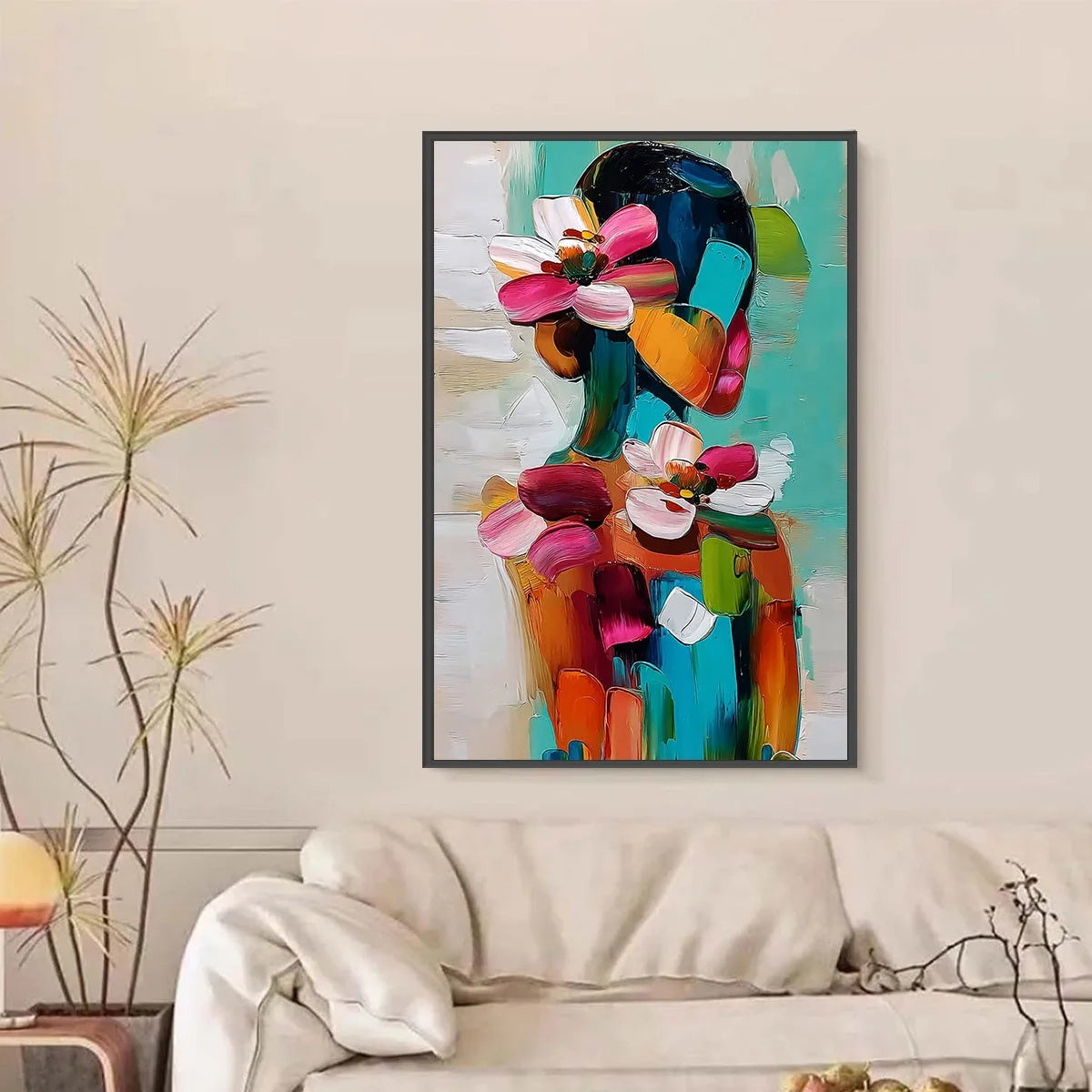 FLORAL ASCENSION: Colorful Abstract Floral Portrait Impasto Oil Painting | Figurative closeup, raised brushwork detail