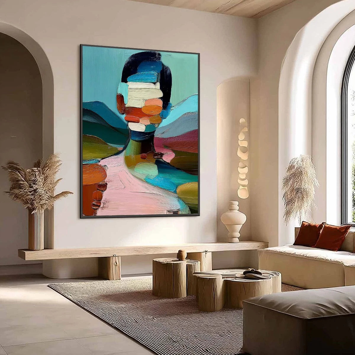 MOSAIC OF BEING: Colorful Abstract Impasto Portrait Wall Art | Figurative mood, soft natural light studio shot