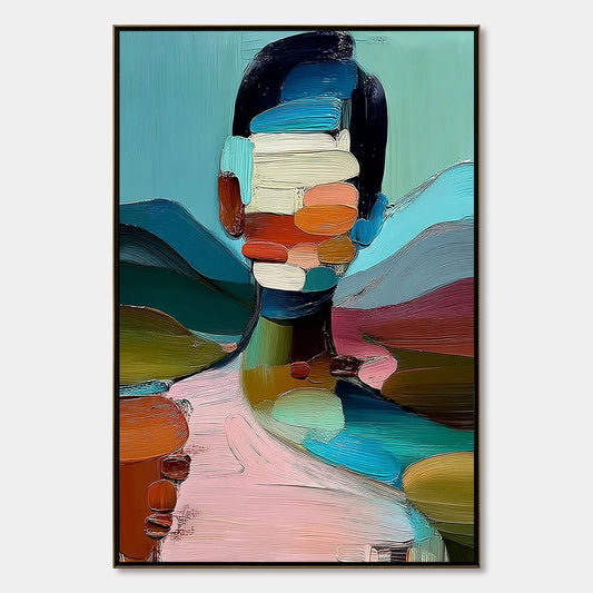 MOSAIC OF BEING: Colorful Abstract Impasto Portrait Wall Art | hanging in living room, Figurative wall art