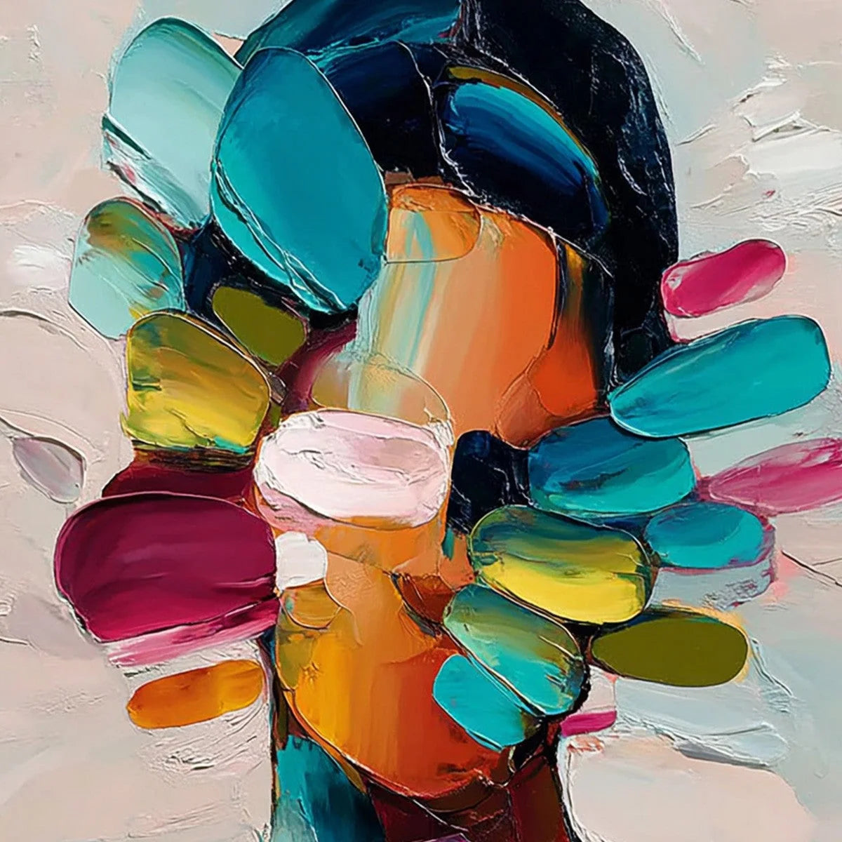 PERSONA IN BLOOM: Colorful Abstract Portrait Impasto Oil Painting | rectangular format, hand-painted canvas edge