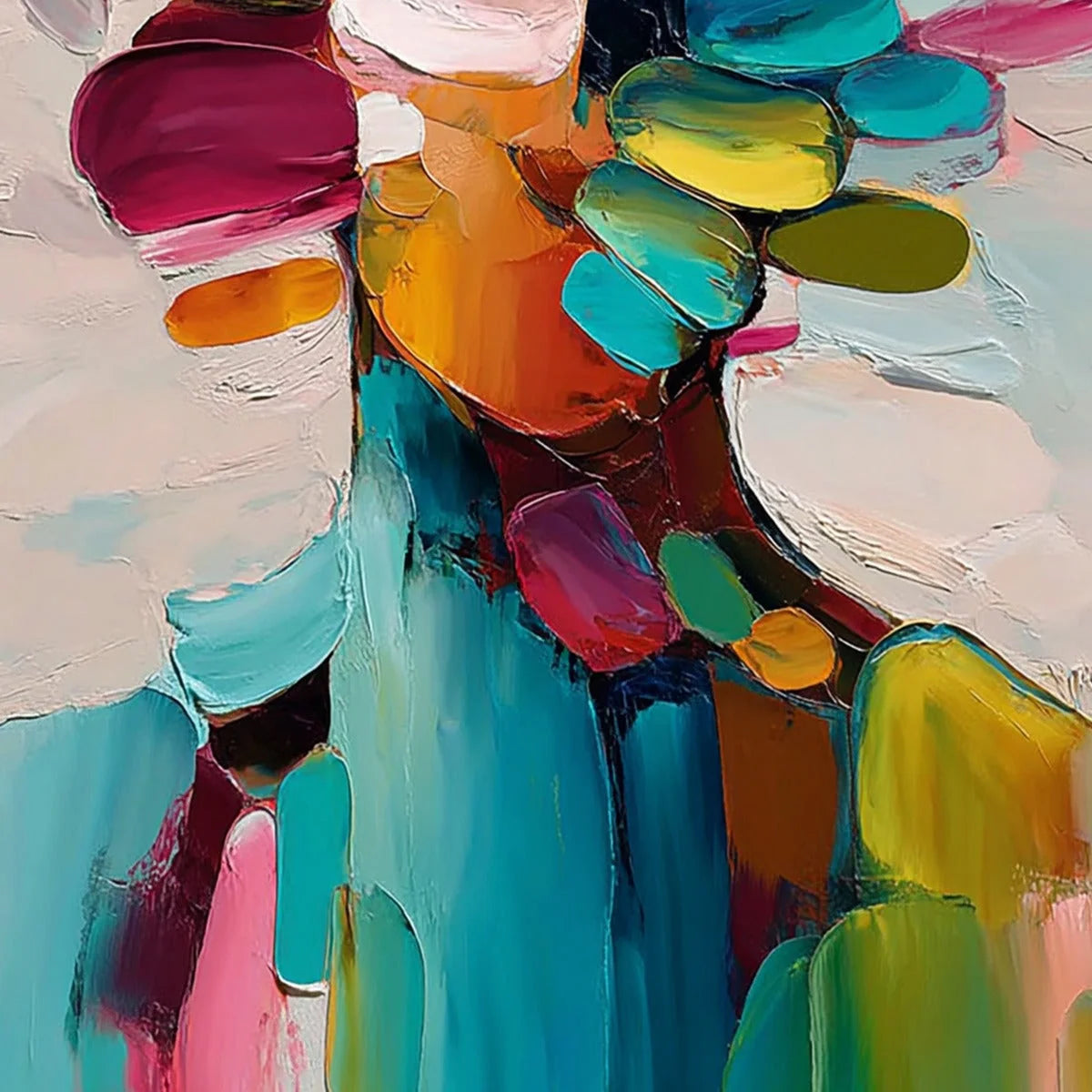 PERSONA IN BLOOM: Colorful Abstract Portrait Impasto Oil Painting | rolled canvas, ready for custom framing
