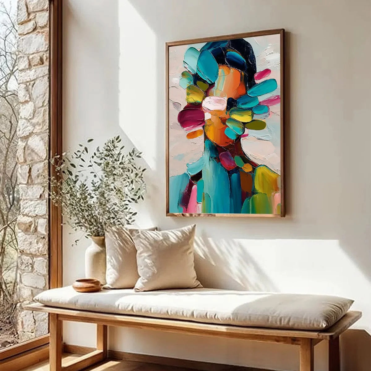 PERSONA IN BLOOM: Colorful Abstract Portrait Impasto Oil Painting | multi-color palette, original oil on stretched canvas art