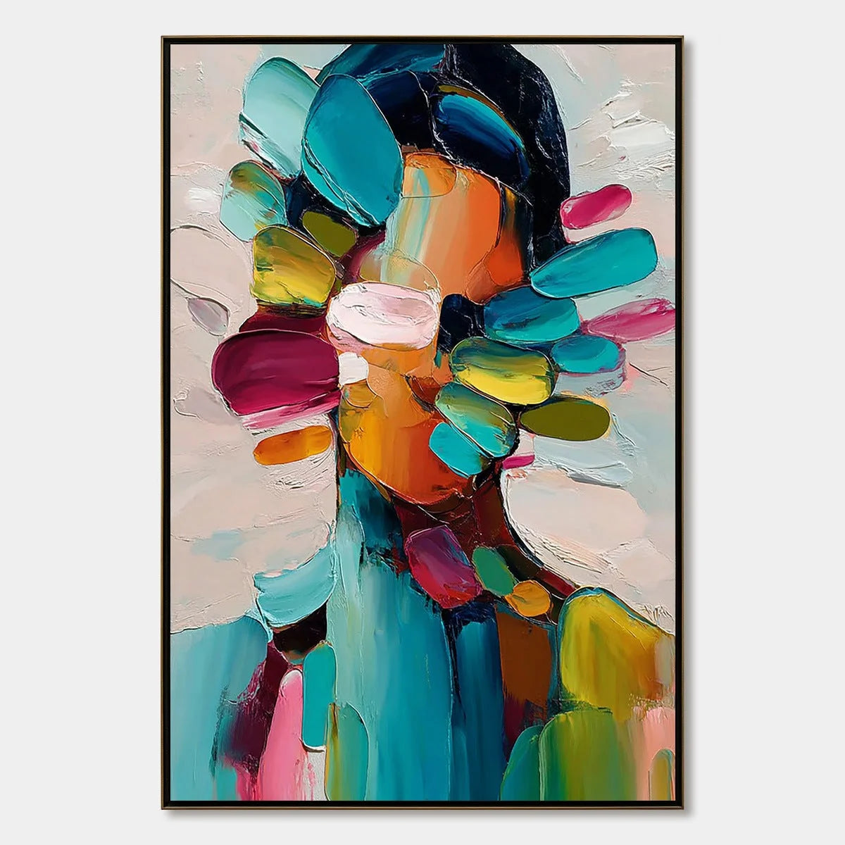 PERSONA IN BLOOM: Colorful Abstract Portrait Impasto Oil Painting | hanging in living room, Figurative wall art