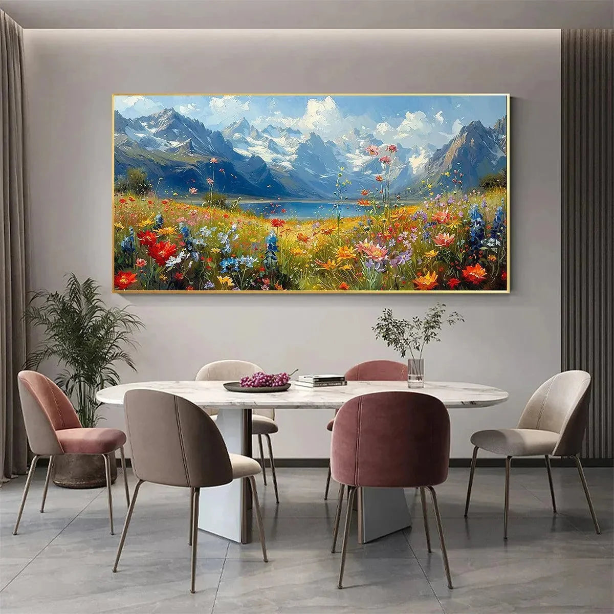 ALPINE MEADOW: Colorful Mountain Landscape Wildflower Painting | textured closeup, raised brushwork detail