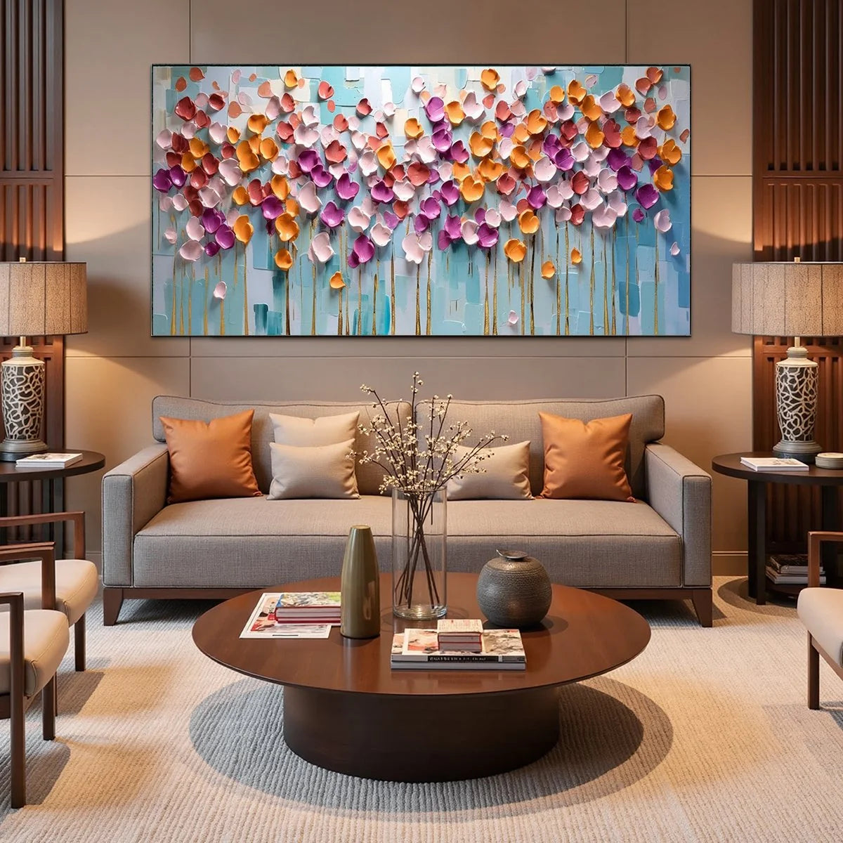 Colorful Petals Oil Painting - Abstract Floral Wall Art | rolled canvas, ready for custom framing