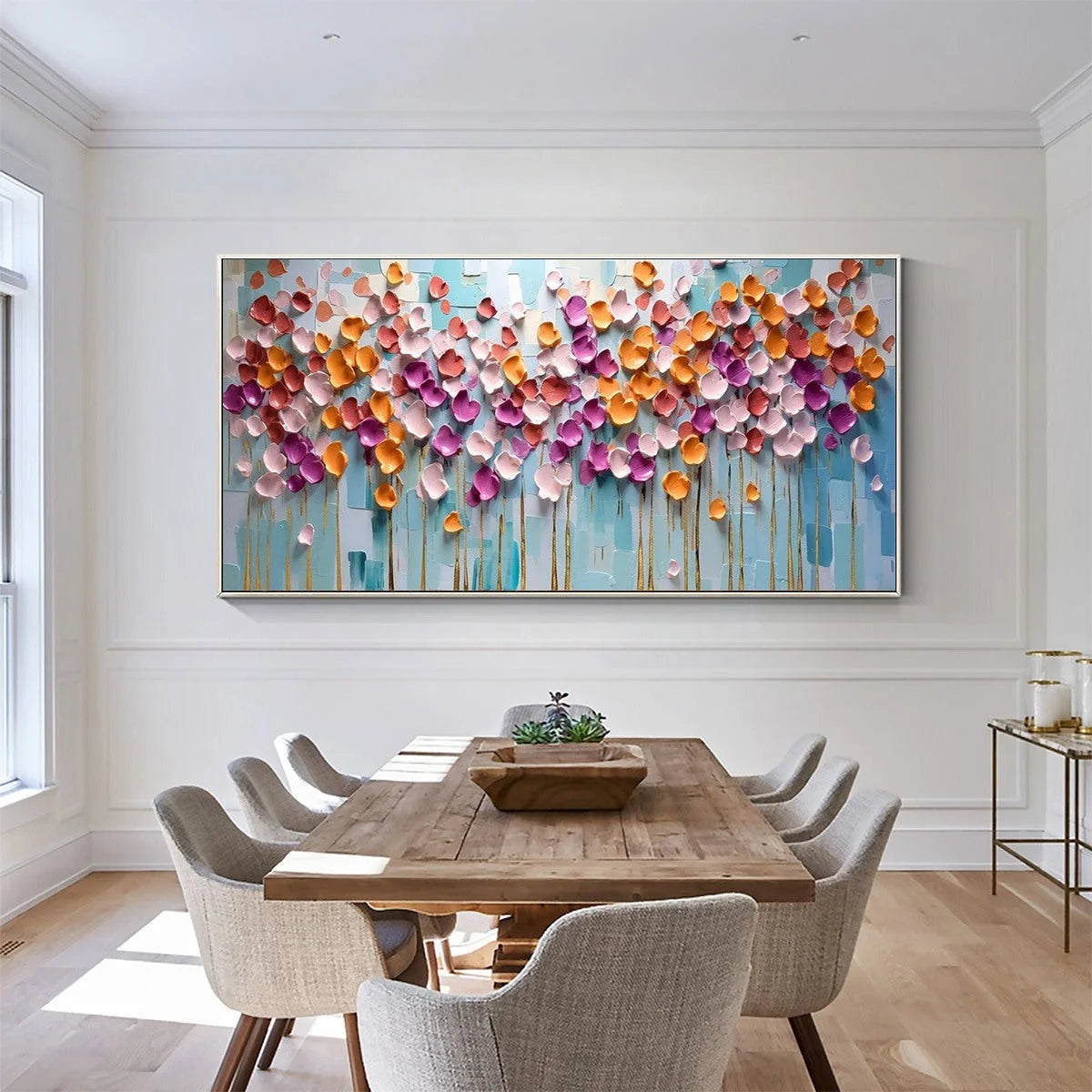 Colorful Petals Oil Painting - Abstract Floral Wall Art | Abstract mood, soft natural light studio shot