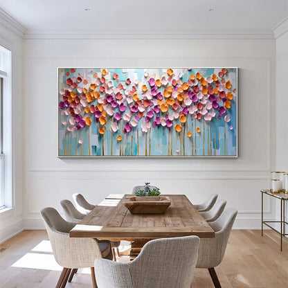 Colorful Petals Oil Painting - Abstract Floral Wall Art | Abstract mood, soft natural light studio shot