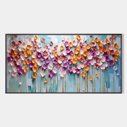 Colorful Petals Oil Painting - Abstract Floral Wall Art | hanging in Colorful Petals Oil Painting - Abstract Floral Wall Art featuring layered textured brushwork in refined tones; abstract composit...