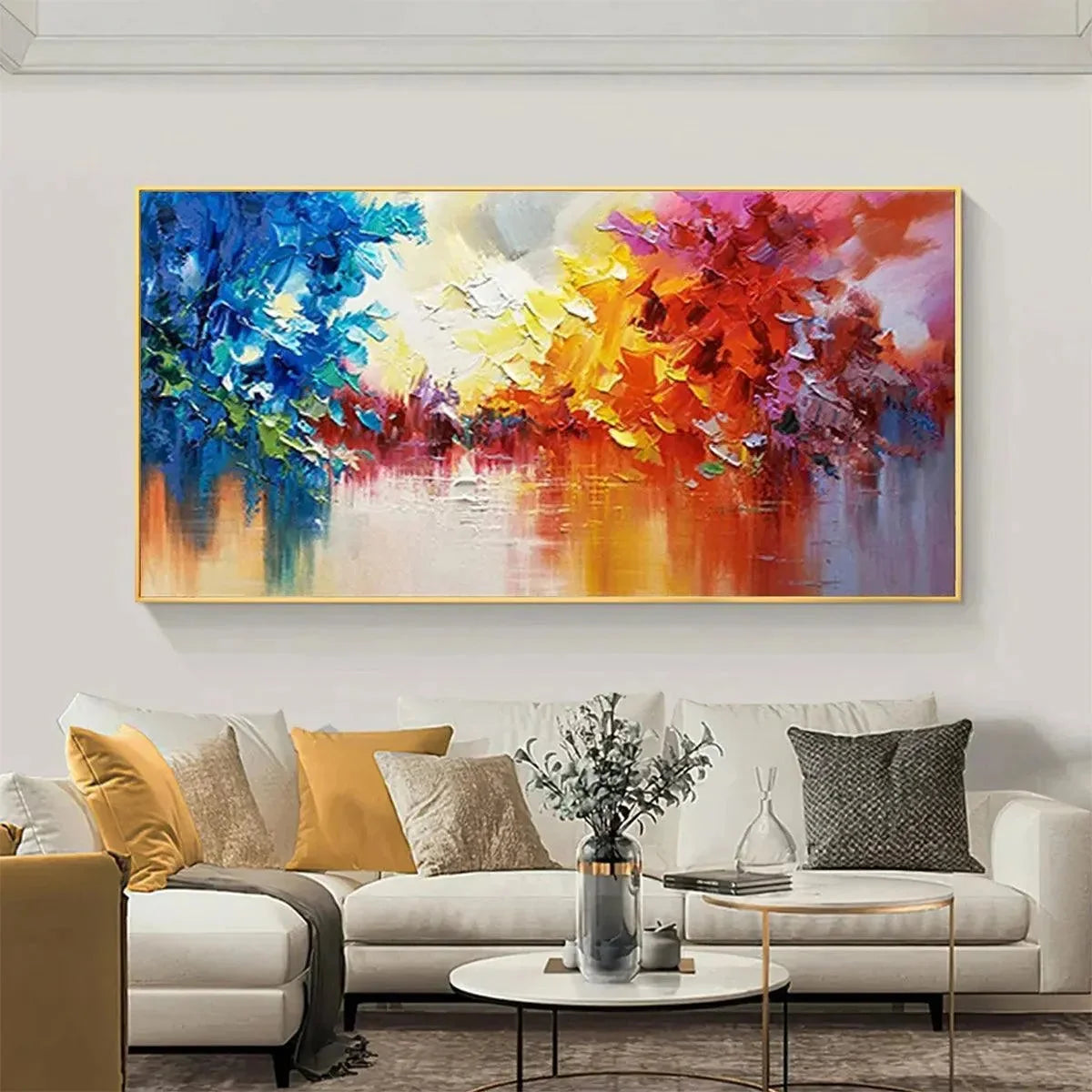 COLORFUL REFLECTIONS: Textured Abstract Landscape Painting | Abstract closeup, raised brushwork detail