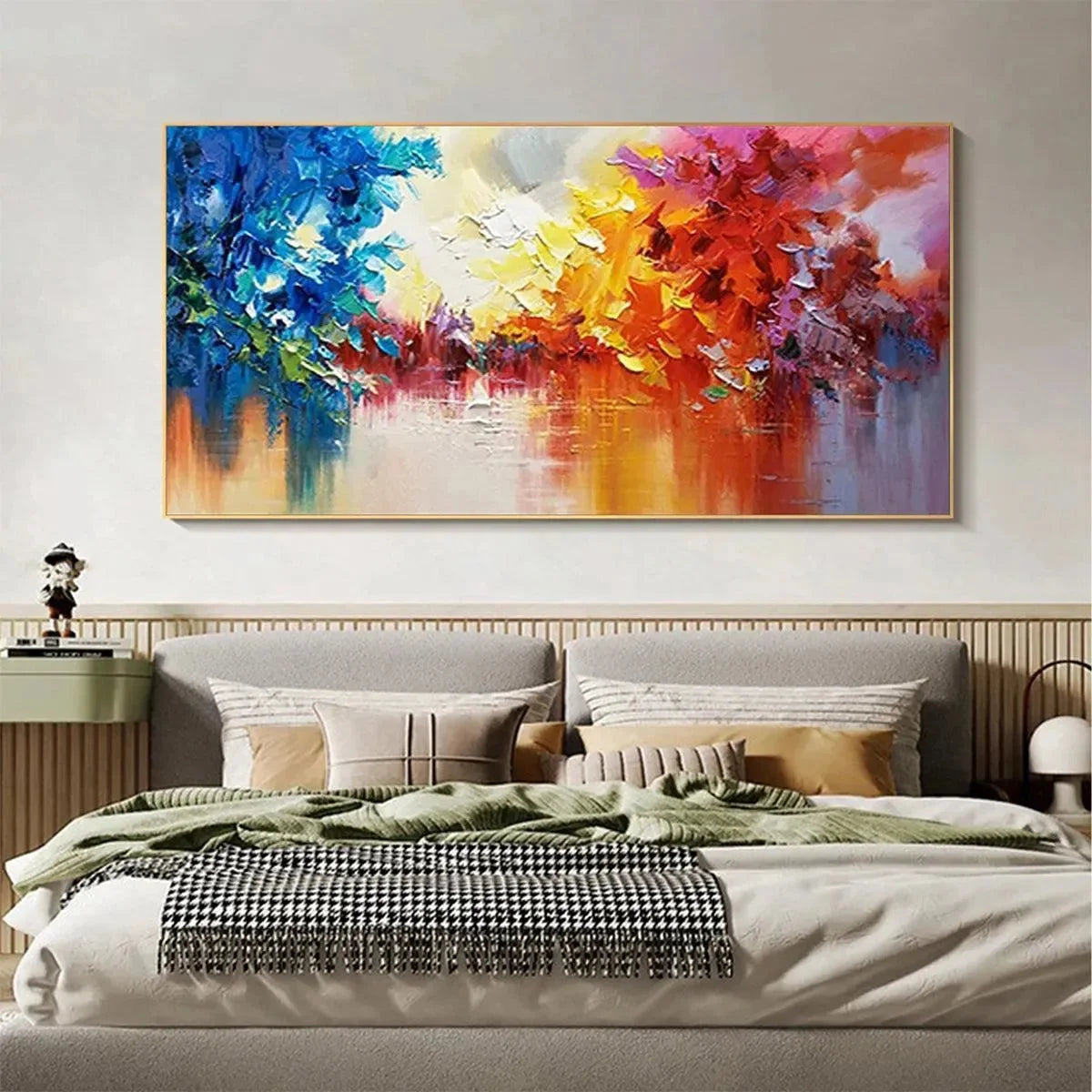 COLORFUL REFLECTIONS: Textured Abstract Landscape Painting | rolled canvas, ready for custom framing