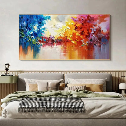 COLORFUL REFLECTIONS: Textured Abstract Landscape Painting | rolled canvas, ready for custom framing