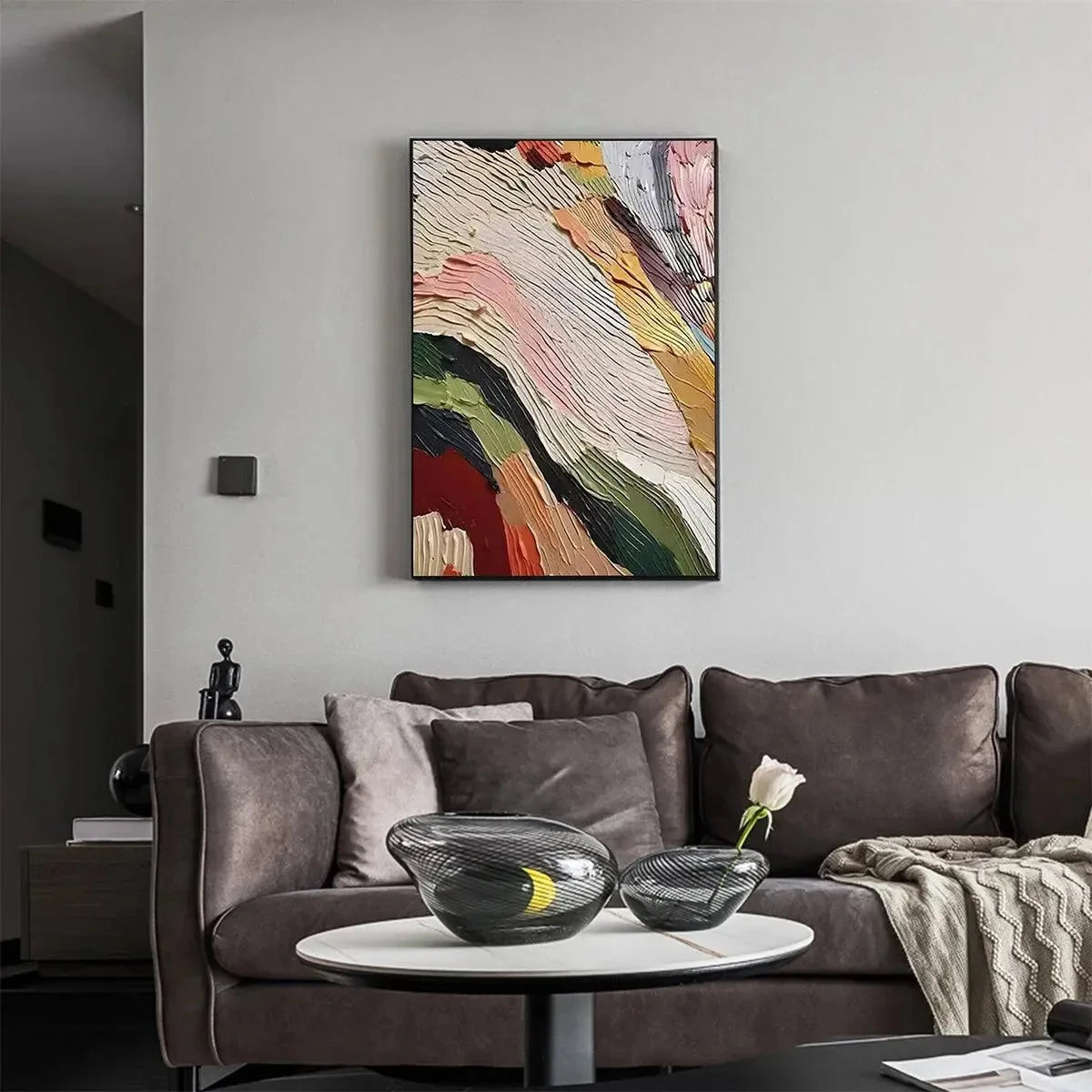 COLORFUL RIDGE: Textured Abstract Painting, Colorful Wall Art, Vertical Canvas, Impasto Decor | Abstract mood, soft natural light studio shot