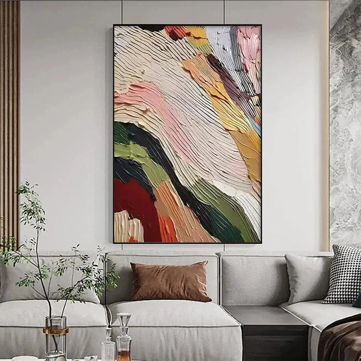 COLORFUL RIDGE: Textured Abstract Painting, Colorful Wall Art, Vertical Canvas, Impasto Decor | beige palette, original Hand-painted on premium stretched canvas using artist-grade oils; rich layere...