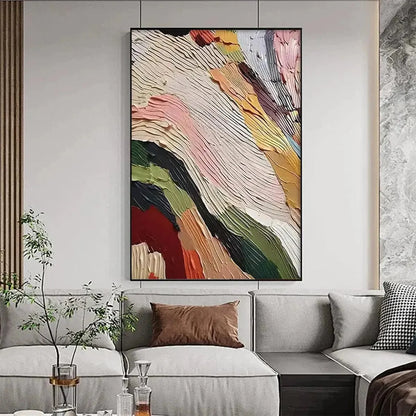 COLORFUL RIDGE: Textured Abstract Painting, Colorful Wall Art, Vertical Canvas, Impasto Decor | beige palette, original Hand-painted on premium stretched canvas using artist-grade oils; rich layere...
