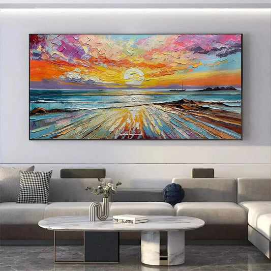 Colorful Seascape Oil Painting - Vibrant Sunset Art
