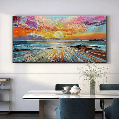 Colorful Seascape Oil Painting - Vibrant Sunset Art | rolled canvas, ready for custom framing