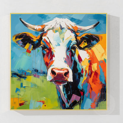 Colorful Textured Cow Painting, Original Oil Painting On Canvas, Extra Large Squ #9