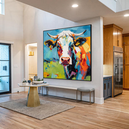 Colorful Textured Cow Painting, Original Oil Painting On Canvas, Extra Large Squ #1
