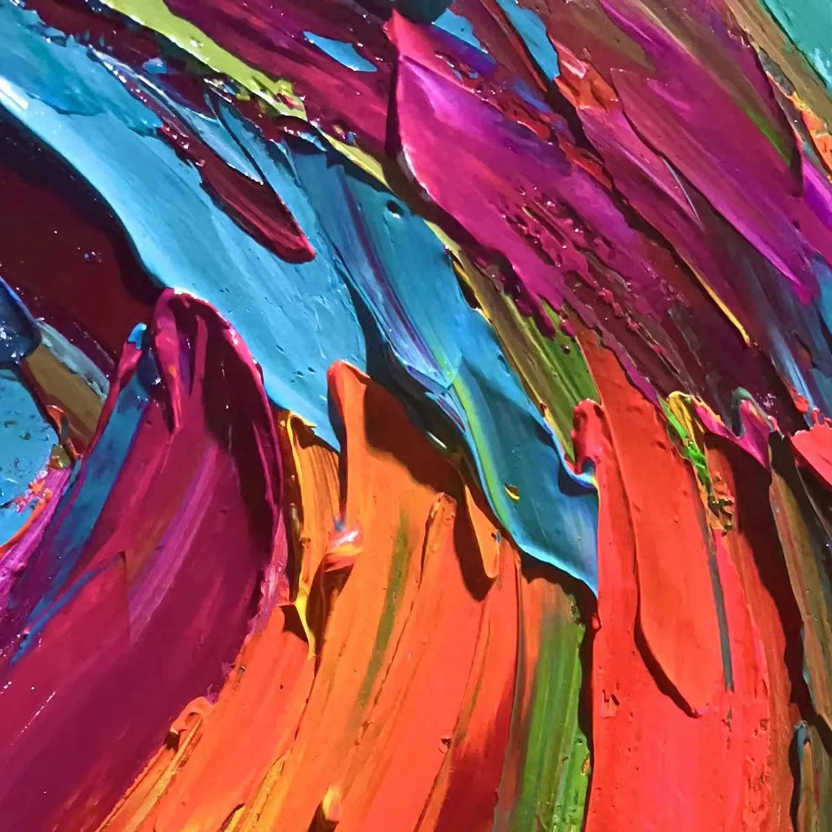 COLORFUL WHIRLWIND: Large Abstract Impasto Oil Painting on Canvas | rectangular format, hand-painted canvas edge