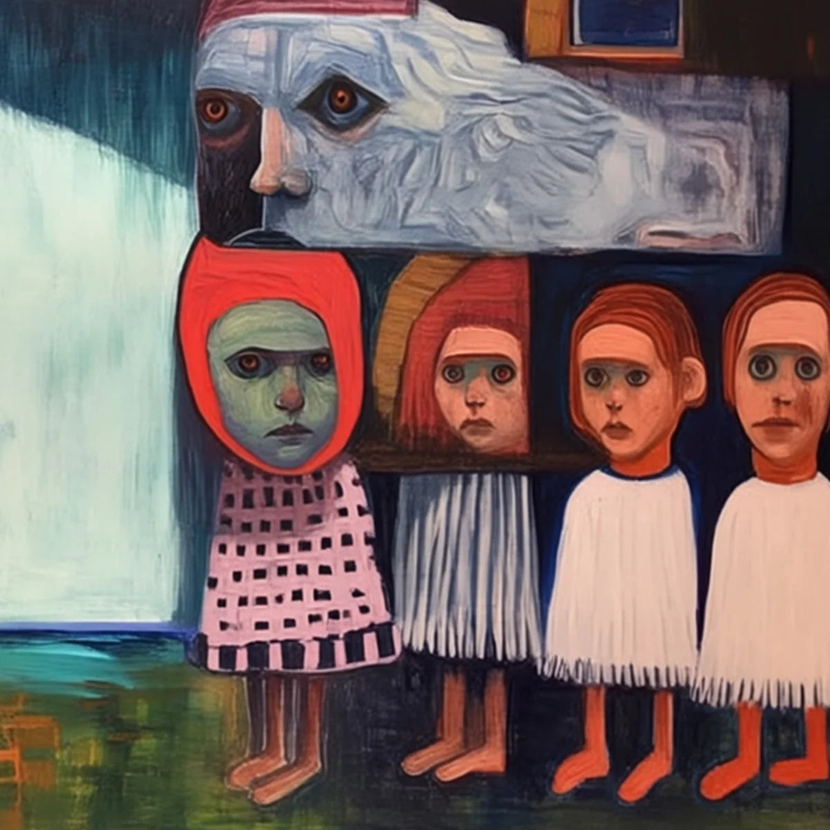 COMMUNITY OF SOULS: Colorful Figurative Portrait Painting | rectangular format, hand-painted canvas edge