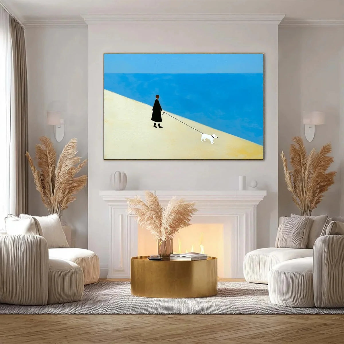 COMPANION: Textured Minimalist Painting of a Seaside Stroll | Minimalist closeup, raised brushwork detail
