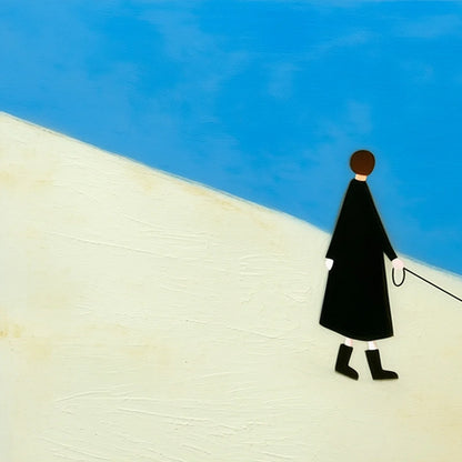 COMPANION: Textured Minimalist Painting of a Seaside Stroll | rectangular format, hand-painted canvas edge