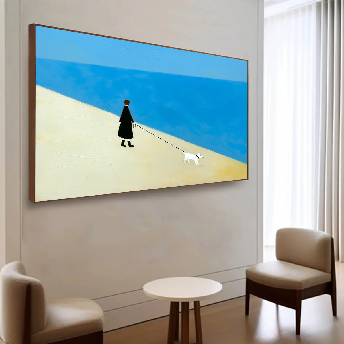 COMPANION: Textured Minimalist Painting of a Seaside Stroll | Minimalist mood, soft natural light studio shot
