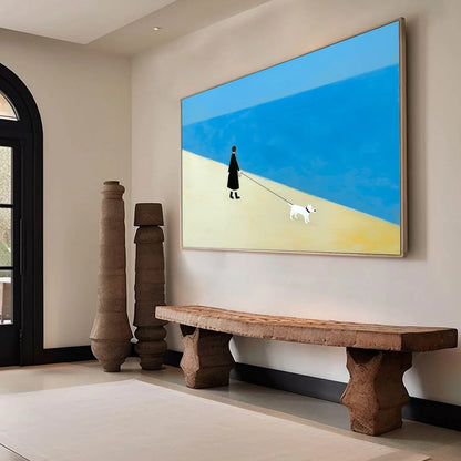 COMPANION: Textured Minimalist Painting of a Seaside Stroll | beige palette, original Hand-painted on premium stretched canvas using artist-grade oils; rich layered surface combines smooth gradient...
