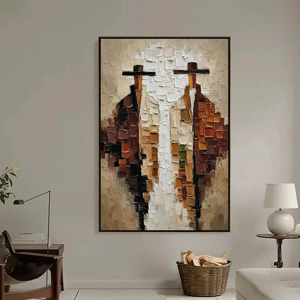 THE COMPANIONS: Heavily Textured Abstract Figurative Impasto Painting | Figurative closeup, raised brushwork detail