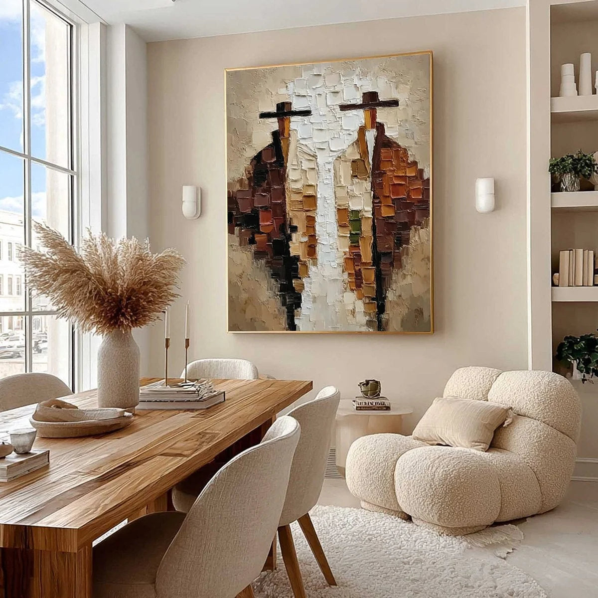 THE COMPANIONS: Heavily Textured Abstract Figurative Impasto Painting | Figurative mood, soft natural light studio shot