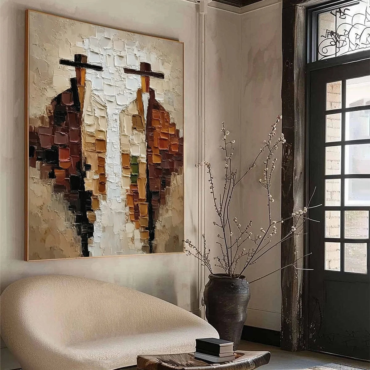 THE COMPANIONS: Heavily Textured Abstract Figurative Impasto Painting | multi-color palette, original oil on stretched canvas art