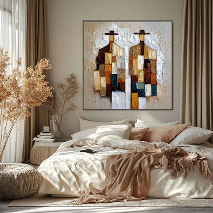 COMPANIONS: Heavy Texture Abstract Figurative Palette Knife Oil Painting | Figurative closeup, raised brushwork detail