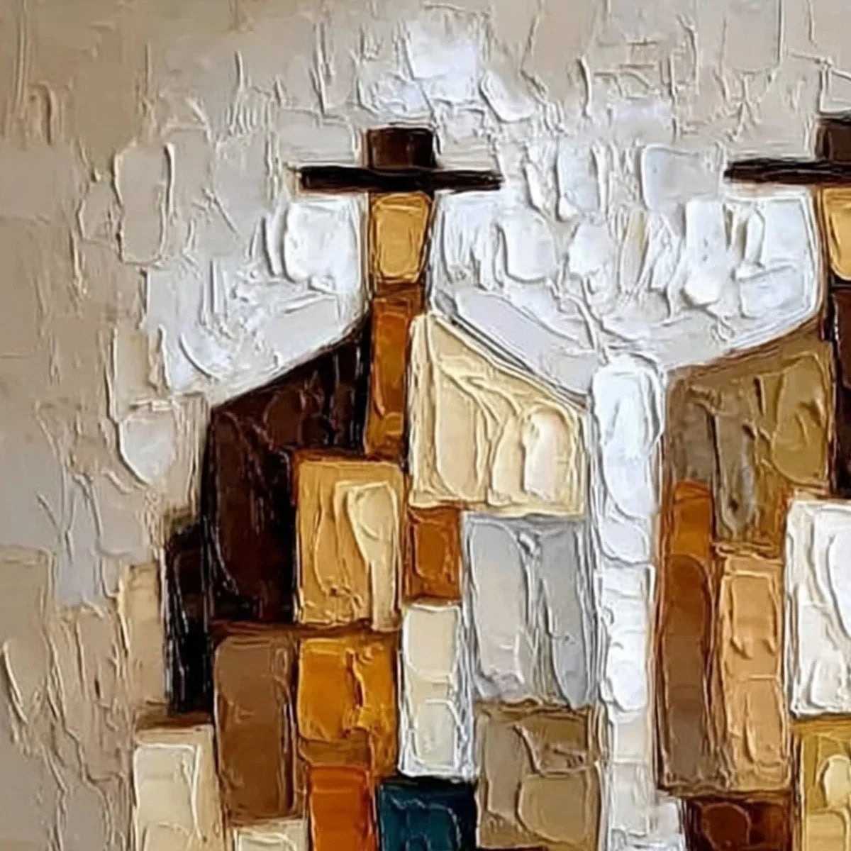 COMPANIONS: Heavy Texture Abstract Figurative Palette Knife Oil Painting | rectangular format, hand-painted canvas edge