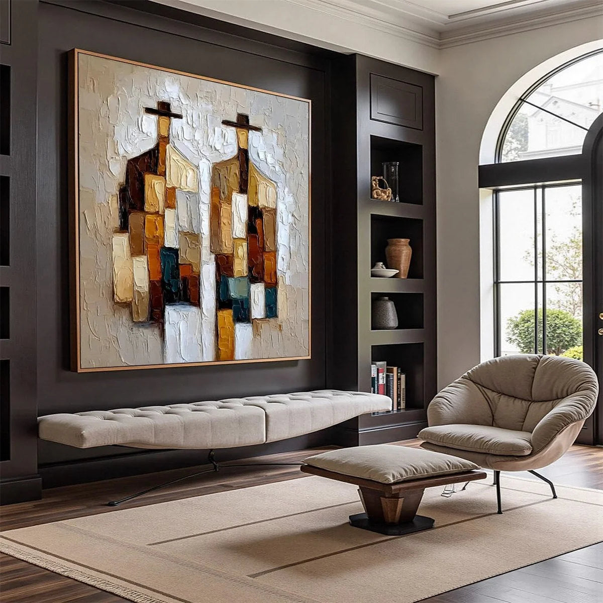 COMPANIONS: Heavy Texture Abstract Figurative Palette Knife Oil Painting | Figurative mood, soft natural light studio shot