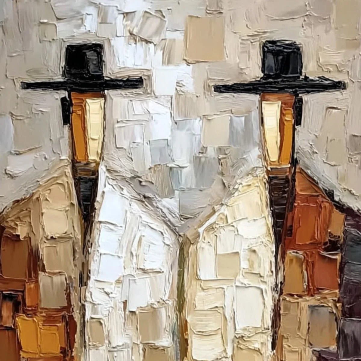 THE COMPANIONS: Textured Abstract Figurative Impasto Oil Painting | rectangular format, hand-painted canvas edge