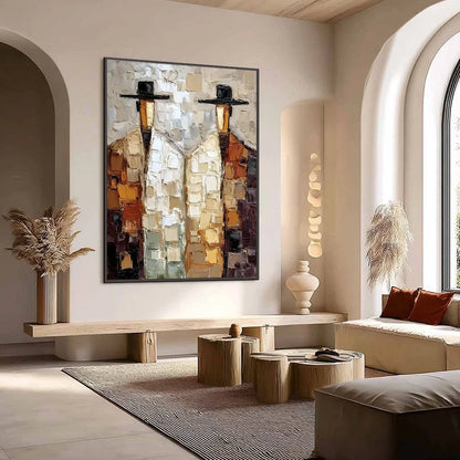 THE COMPANIONS: Textured Abstract Figurative Impasto Oil Painting | Figurative mood, soft natural light studio shot