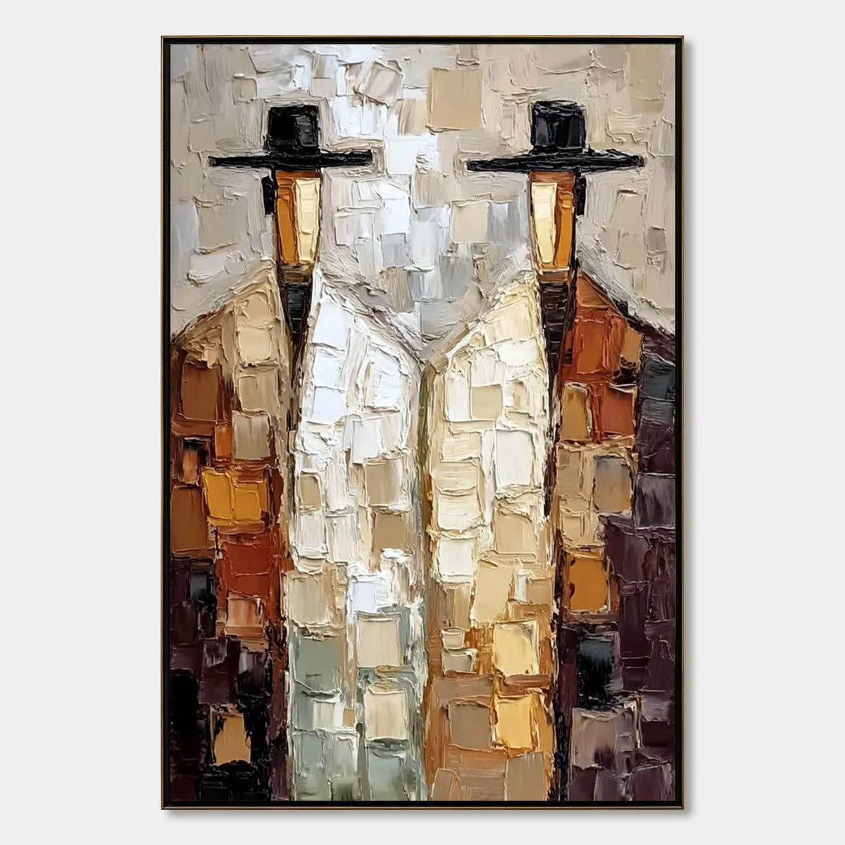THE COMPANIONS: Textured Abstract Figurative Impasto Oil Painting | hanging in living room, Figurative wall art