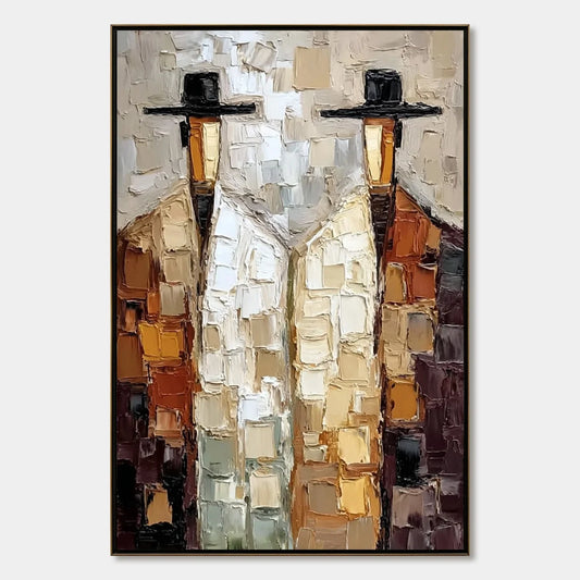 THE COMPANIONS: Textured Abstract Figurative Impasto Oil Painting | hanging in living room, Figurative wall art