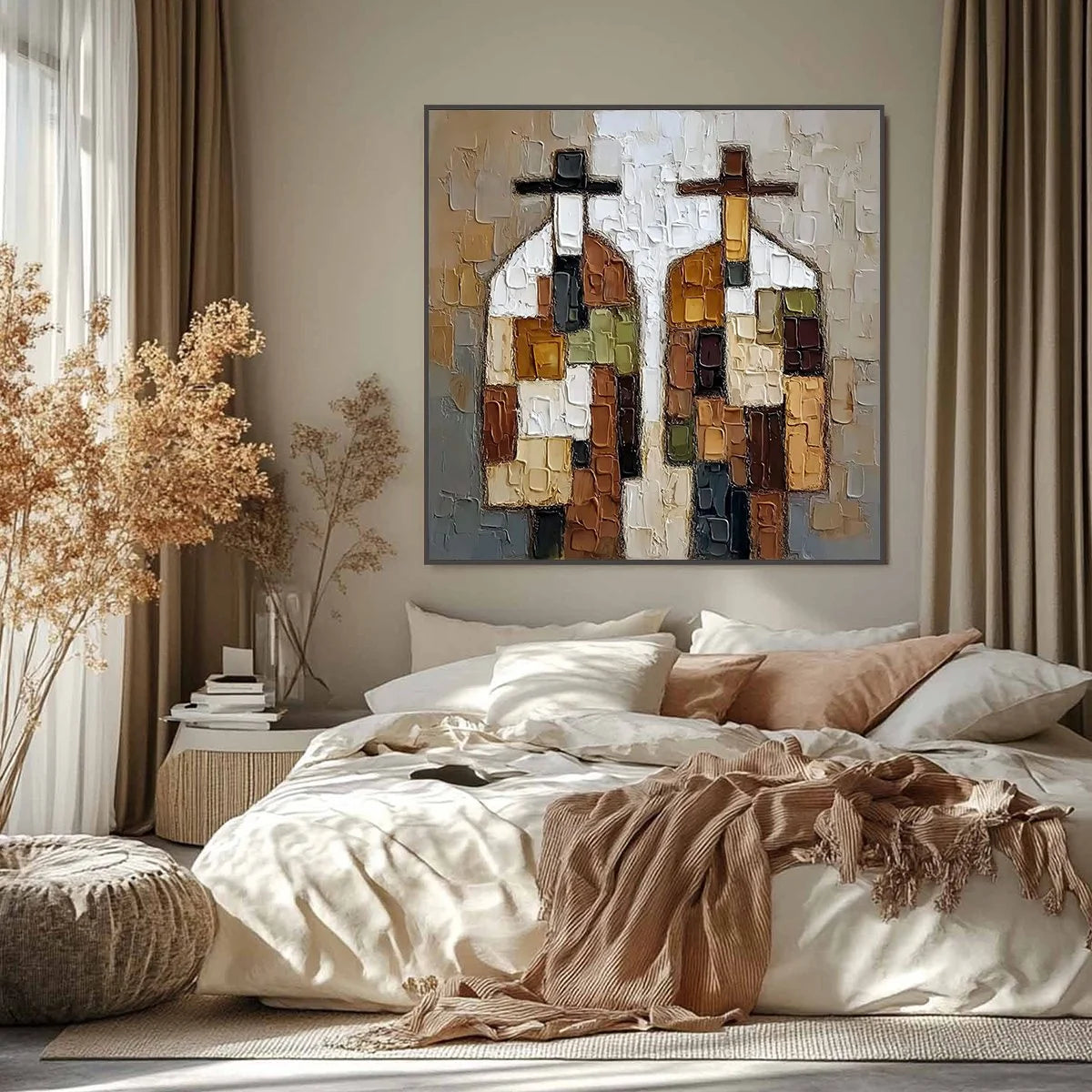 COMPANIONS: Textured Abstract Figurative Impasto Painting | Figurative closeup, raised brushwork detail