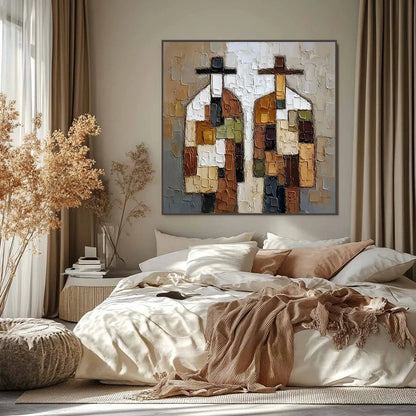 COMPANIONS: Textured Abstract Figurative Impasto Painting | Figurative closeup, raised brushwork detail