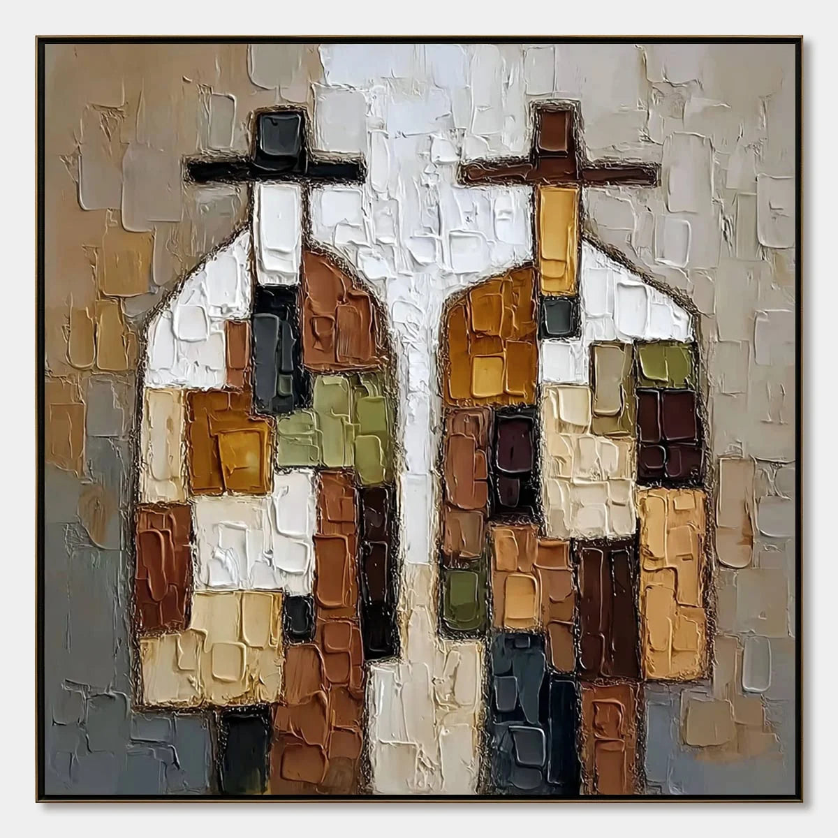 COMPANIONS: Textured Abstract Figurative Impasto Painting | hanging in COMPANIONS: Textured Abstract Figurative Impasto Painting featuring layered textured brushwork in refined tones; figurative co...