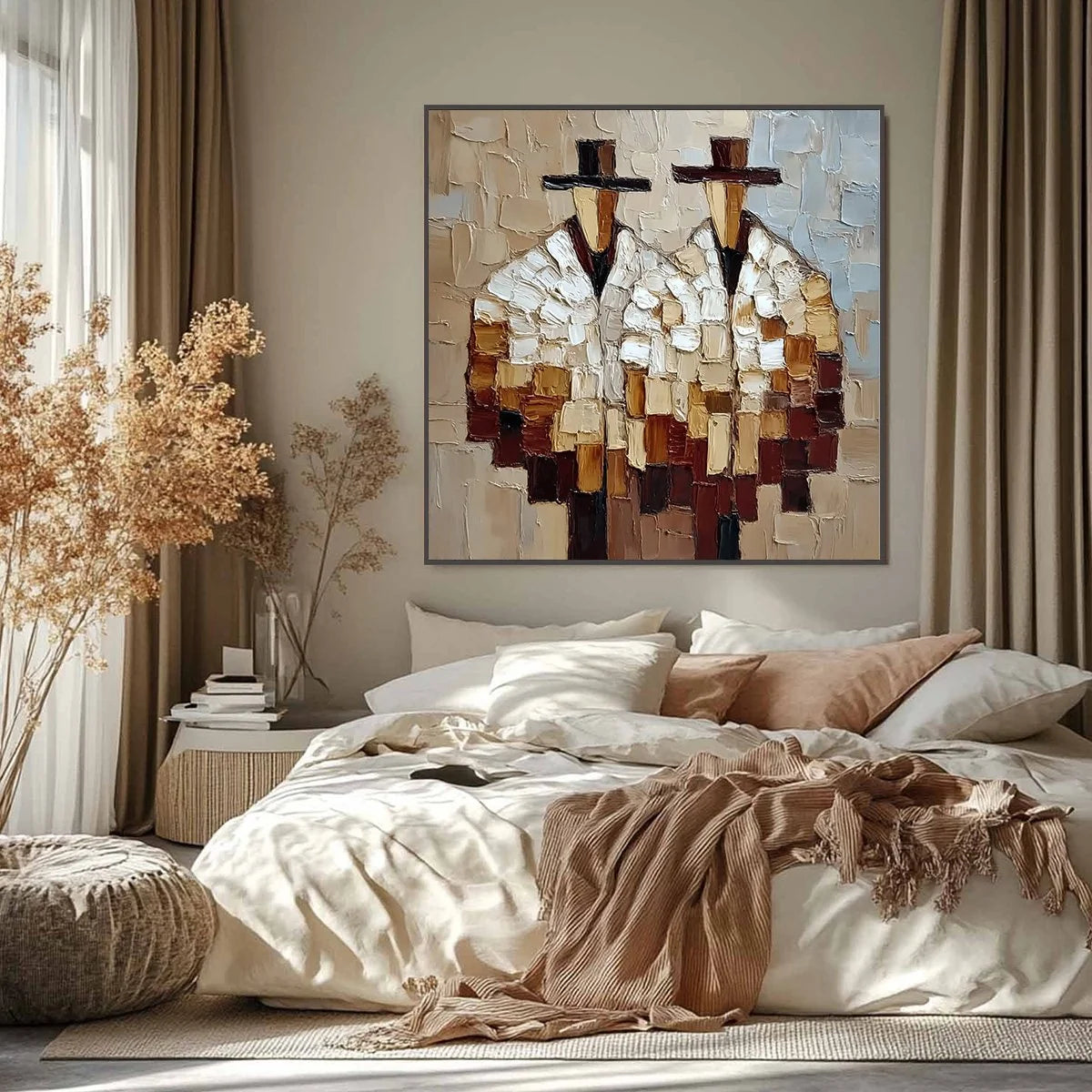 THE COMPANIONS: Textured Abstract Figurative Impasto Wall Art | Figurative closeup, raised brushwork detail