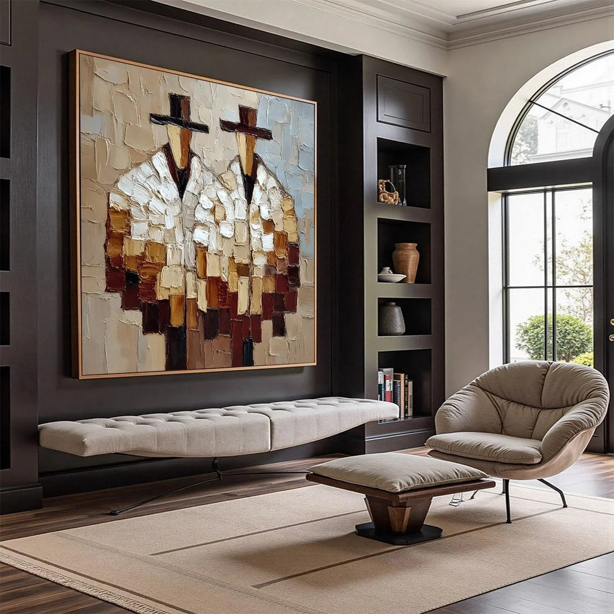 THE COMPANIONS: Textured Abstract Figurative Impasto Wall Art | Figurative mood, soft natural light studio shot