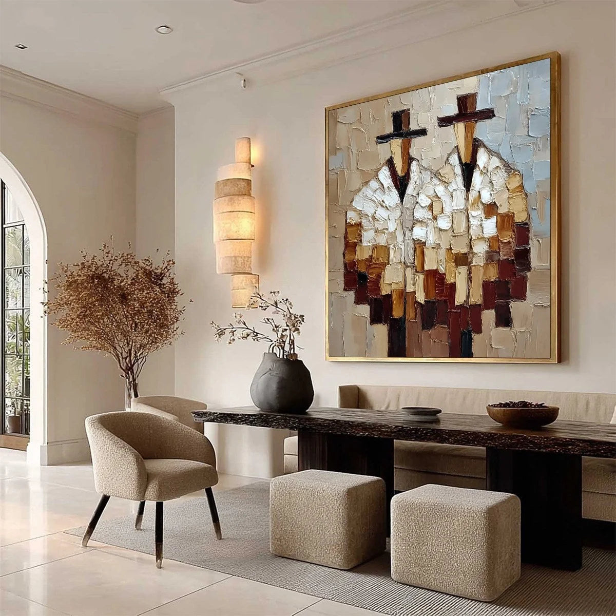 THE COMPANIONS: Textured Abstract Figurative Impasto Wall Art | multi-color palette, original oil on stretched canvas art