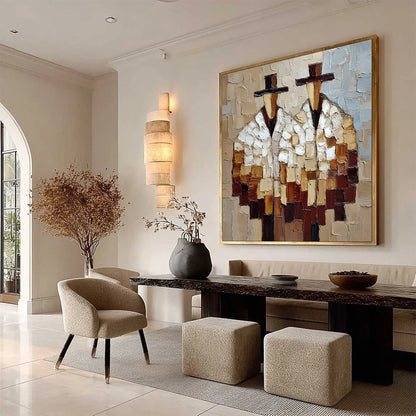 THE COMPANIONS: Textured Abstract Figurative Impasto Wall Art | multi-color palette, original oil on stretched canvas art