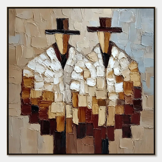 THE COMPANIONS: Textured Abstract Figurative Impasto Wall Art | hanging in living room, Figurative wall art