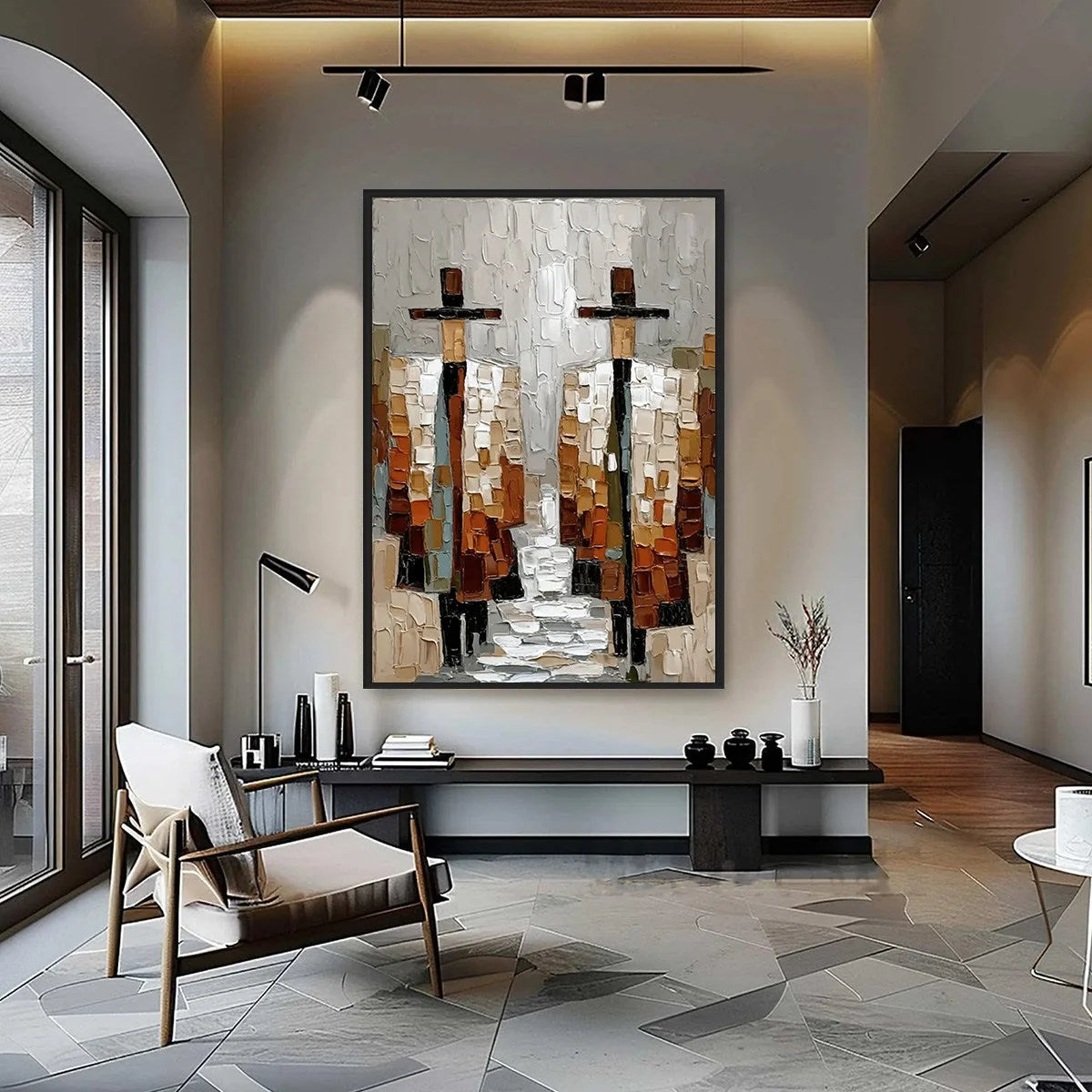 THE COMPANIONS | gold frame stretched on neutral wall