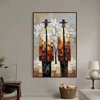 THE COMPANIONS: Textured Figurative Impasto Art for Modern Decor | Figurative closeup, raised brushwork detail